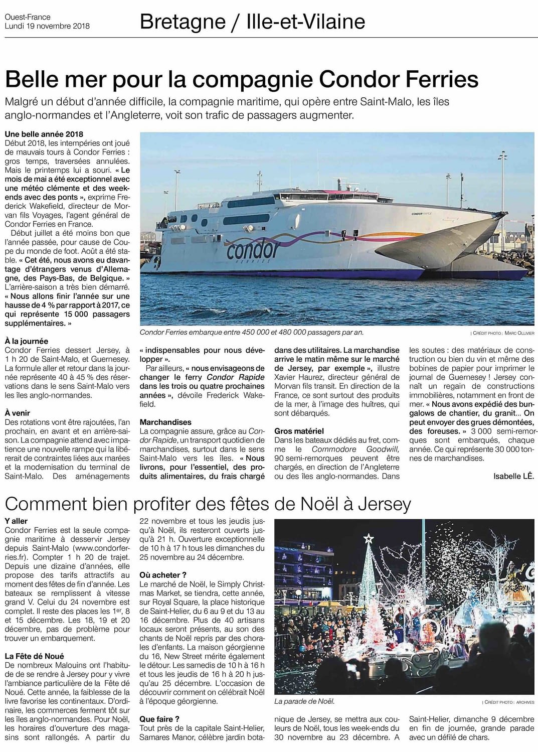 Ouest France: belle mer pour Condor Ferries